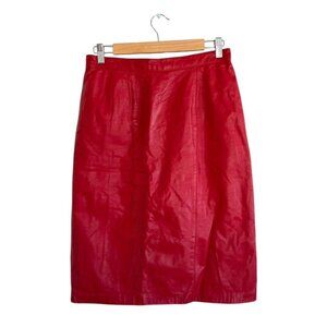 EVAN DAVIES RED LEATHER PENCIL MIDI SKIRT WOMENS SIZE 10 / 28”